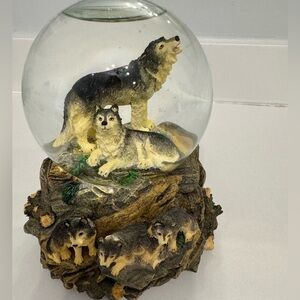 COPY - Vintage, keepsake Wolf pack  & pups in Rocky Landscape musical snow globe